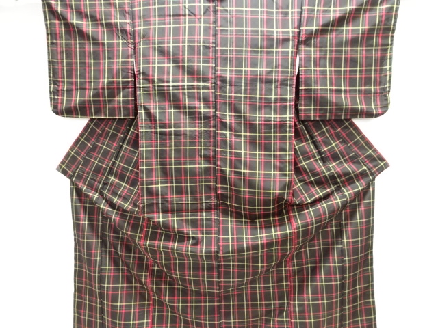 JAPANESE KIMONO / ANTIQUE KIMONO / SILK / YONEZAWA TSUMUGI / WOVEN GRID